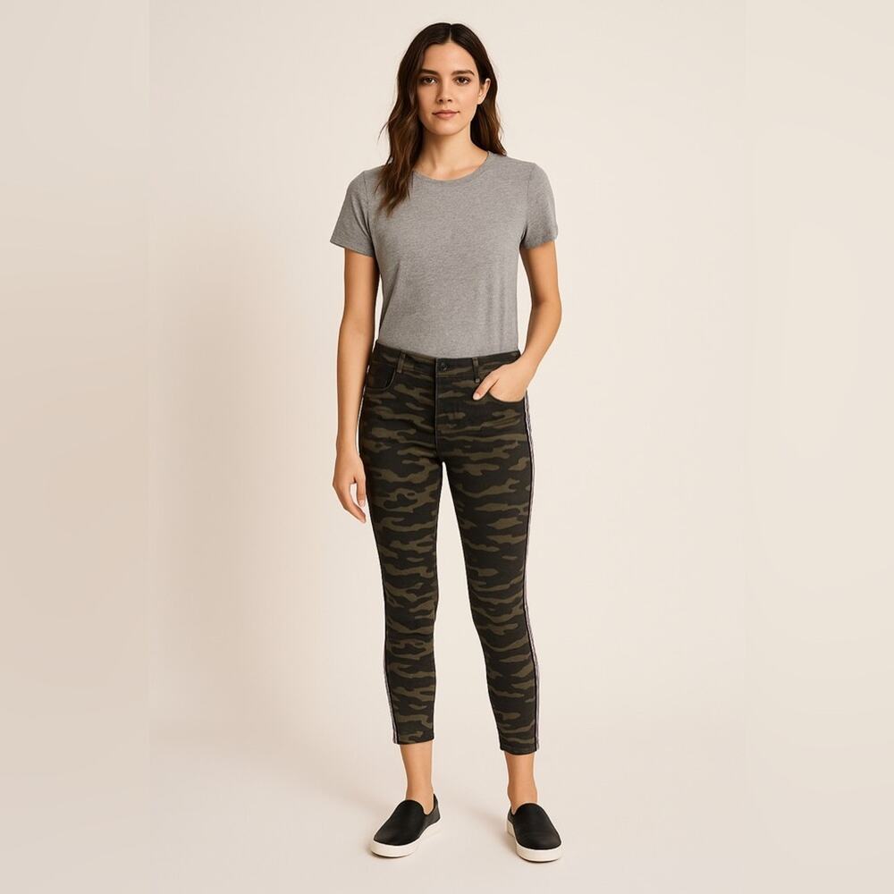 Nicole Miller Camouflage Cropped Skinny Denim Pants with Side Stripes Size 27